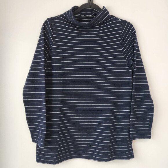 J. Jill Wearever Collection Blue Mock Neck Cozy Knit Sweater Sweatshirt Stripe S - Picture 1 of 8